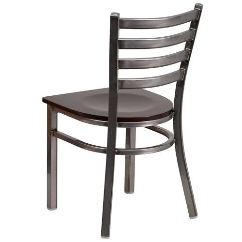 Image of Flash Furniture HERCULES Series Clear Coated Ladder Back Metal Restaurant Chair - Walnut Wood Seat