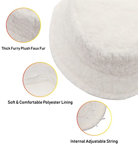 Image of Bucket Hat Women Furry Fuzzy Bucket Hats for Ladies, Winter Warm Fluffy Plush Faux Fur Hat for Women