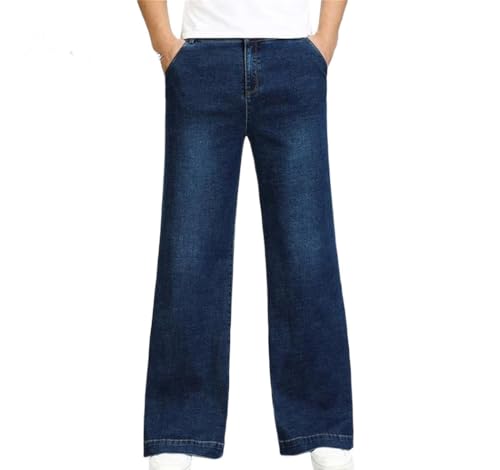 Men Wide Leg Straight Jeans Loose Fit Flared Denim Pants High Waist Stretch Casual Trousers