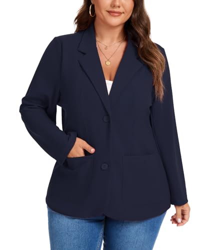 MINTLIMIT Blazers for Women Business Casual Long Sleeve Notched Lapel Button Plus Size Blazer Work Professional Office Outfits with Pocket,2XL Navy Blue4