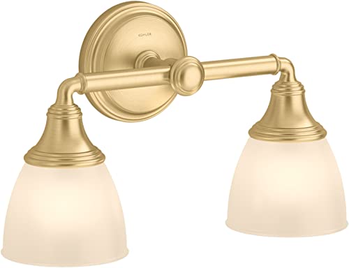 Image of Kohler Devonshire Bathroom Vanity Light Fixture, Wall Sconce Lighting, Position Facing Up or Down, UL Listed, 2 Light, Brushed Moderne Brass