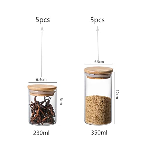 Set mit 10 Glas-Mehl und Zuckerdosen, Kaffeebohnen-Vorratsbehälter luftdicht mit luftdichtem Bambusdeckel, luftdichte Vorratsgläser aus Glas