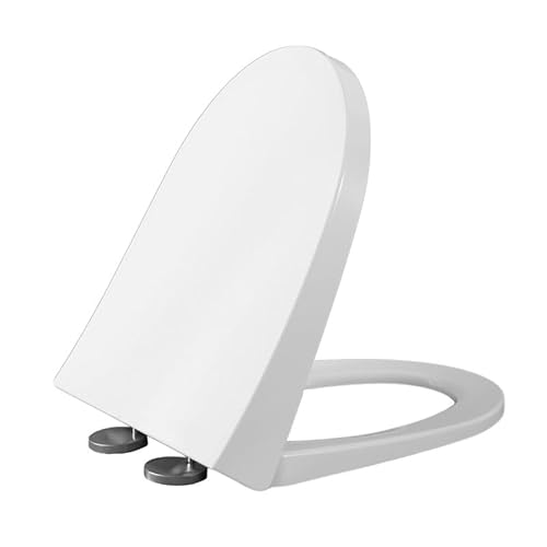 Tavoletta WC Universali Copriwater forma D, 37 * 47cm Sedile WC con Chiusura Ammortizzata Asse WC con Sgancio Rapido a un Pulsante, Bianco