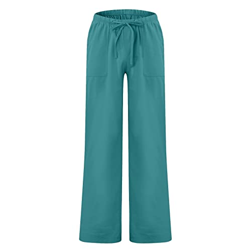 DuDubaby Pants for Men Mens Casual Elastic Waist Linen Lightweight Straight-Legs Loose Fit Summer Beach Yoga Trousers Travel2