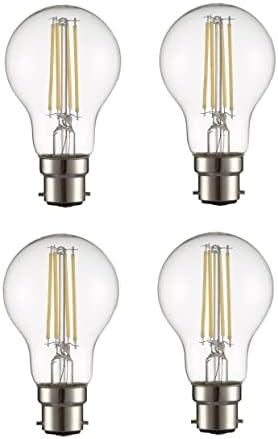 TEKLED® A60 Filament Vintage LED Bulbs | B22 Bayonet Cap | Energy Saving 6.5W Light Bulb 60W Equivalent | NONDIMMABLE Clear 4000K 806LM | 4-Pack | Cool White