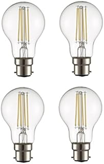 TEKLED® A60 Filament Vintage LED Bulbs | B22 Bayonet Cap | Energy Saving 6.5W Light Bulb 60W Equivalent | NONDIMMABLE Clear 4000K 806LM | 4-Pack | Cool White