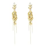 Pendientes De Gotas De Trigo Con Incrustaciones De Borlas De Aleación Cuelgan Con Circonita Cúbica Para Mujer Opciones De Oro/plata Gavilla De Trigo