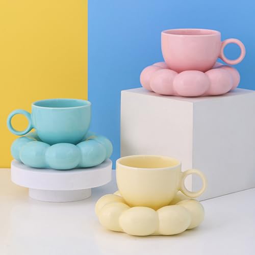 soulnioi Ceramic Coffee Mug 200ml Cute Cup with Sunflower Coaster, Cloud Tea Latte Cup for Office and Home Gifts for Women Girls (Blue) - Image 4