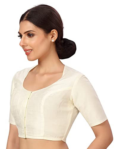 Image of Studio Shringaar Womens Basic Polyester Short Sleeves Textured Plain Coloured Art Silk Saree Blouse