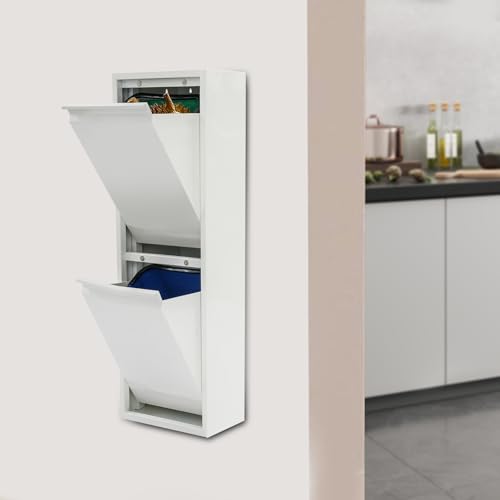 Caneca de basura rectangular de 15 gal con gabinete oculto blanco