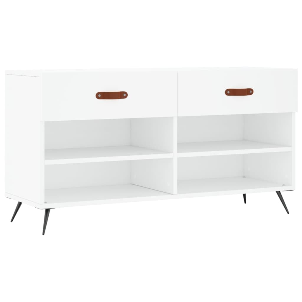 Banc à Chaussures Blanc 102x35x55 cm, Bois Composite, 2 Tiroirs 4 Étagères