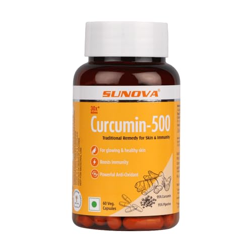 SUNOVA Curcumin-500 Traditional Immune Support Capsules – Pure and Herbal Supplement with Curcumin Extract 95% and Piperine Extract 95% for Men and Women – 60 Veg Capsules