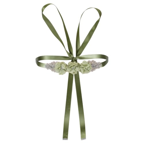 Wedding Bridal Belt Sash with Flower Rhinestone Pearl Satin Ribbon Bridal Belt Waist Sash for Wedding