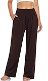 UEU Women's Casual Loose Wide Leg Cozy Pants Yoga Sweatpants Comfy High Waisted Sports Athletic Lounge Pants with Pockets (Dark Coffee, Medium)