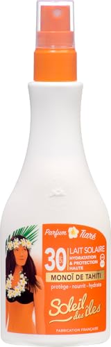 Soleil des Îles | Lait Solaire au Monoï de Tahiti 100% Naturel - Protège Nourrit et Hydrate - Protection SPF 30 - Parfum Tiaré - Fabriqué en France