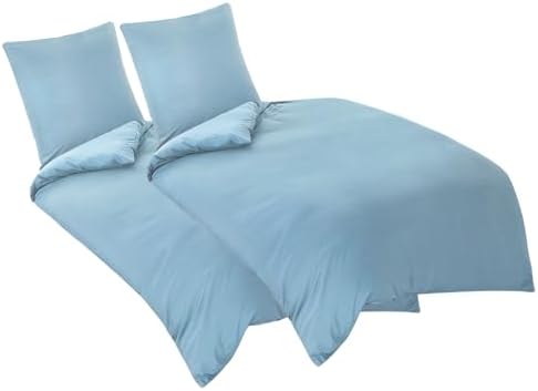 Aisbo Bettwäsche 135x200 4teilig Blau - 90gsm Mikrofaser Bettwäsche-Sets Hellblau mit Reißverschluss, ÖKO-TEX Bettbezug 135 x 200 cm 4tlg mit Kissenbezug 80x80 cm, Weich und Bügelf