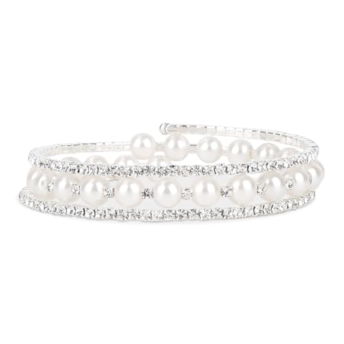 Imitation Perlen Stretch Armband, Mehrschichtig Strass Armreif Stapelbar Zarter Hochzeitsschmuck für Frauen Bräute Party Abschlussbälle