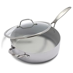 GreenPan Venice Pro Tri-Ply Stainless Steel Healthy Ceramic Nonstick 5QT Saute Pan Jumbo Cooker with Helper Handle and Lid, PFAS-Free, Multi Clad, Induction, Dishwasher Safe, Oven Safe, Silver