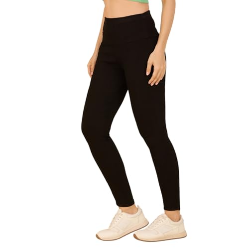 Image of 4FLIES Women's High Waist Slim Fit Jeggings | Super Combed Denim Stretch Ankle-Length Pants with Wide Waistband | Comfortable, Breathable Denim Look Leggings for Casual, & Office Wear
