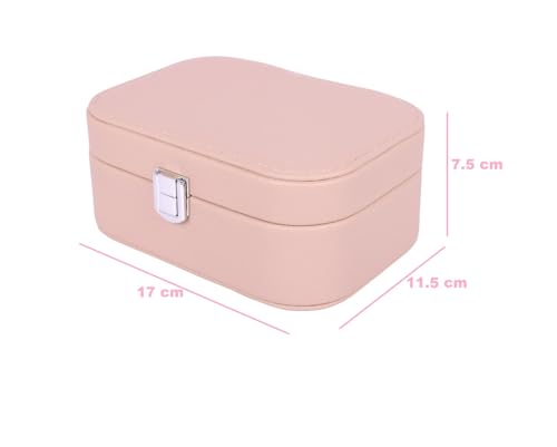 Image of BucketList PU Leather Jewellery Organizer Box with Mirror | Travel-Friendly Jewelry Storage Case with Ring Slots & Secure Lock (Travel Jewellery Box with Mirror (Pink))