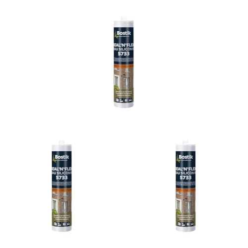 BOSTIK S733 Seal´n´Flex Construcción Silicona Manhattan – Silicona Neutral Universal Resistente al Moho, Elasticidad Permanente, Resistente a Pinturas, Para Interior y Exterior, 300 ml (Paquete de 3)