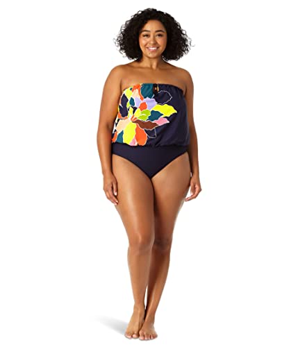 Anne Cole Plus Size Strapless Blouson Center Front Keyhole One-Piece