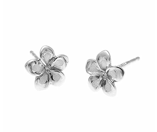 14K solid white gold Hawaiian 7mm tropical plumeria flower stud earrings2