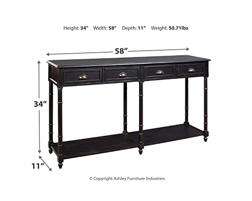 Signature Design By Ashley Eirdale Vintage Casual 4 Drawer Console Sofa Table, Black #TOP2