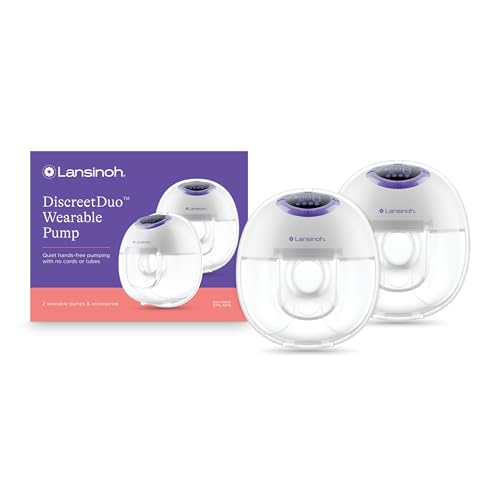 Image of Lansinoh Discreet Duo Wearable Breast Pump, Hands Free Breast Pump, 4 Pumping Modes, 9 Levels Hospital Strength Suction, LED Display, Leak-Resistant Design, 2 Breast Flange Sizes Included: 24mm & 21mm