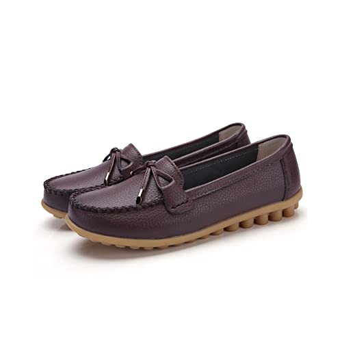 Image of Momuk Women's Penny Loafers Leather Driving Moccasins Slip On Boat Shoes Fashion Comfort Flats