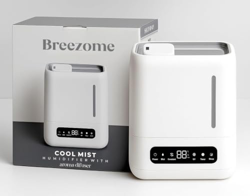 Image of BREEZOME Smart Ultrasonic Humidifier and Aroma Difuser, 4L Cool Mist Top Filling Humidifiers for Home & Bedroom, 360 Nozzle Auto Shut-Off with Timer,LED Display, Remote Control (White, 4 Liter)