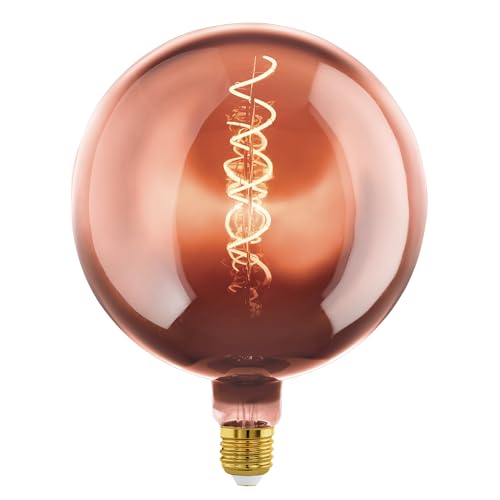 EGLO LED E27 dimmerabile, lampadina di grandi dimensioni con spirale, lampada vintage con dimmerazione color rame in design retrò, 4 W, 40 Lumen, bianco caldo, 1600k, G200, Ø 20 cm
