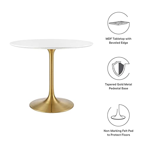 Image of Modway Lippa 36 inch Mid-Century Modern Dining Table with Round Top in Gold White