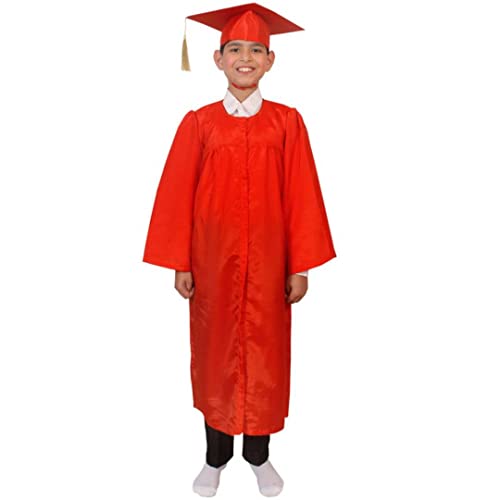 Image of ITSMYCOSTUME Graduation Gown Set with Cap, Convocation Dress for Boys and Girls, School Ceremony, Fancy Dress(6-7Y,Red)