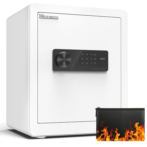 Safe Box Home Safe with Fireproof & Waterproof Bag for Money Cash Documents Personal Safes Box Small Safes for Home Office Dorm with Digital Electronic Keypad & Removable Shelf (2.0 Cubic Feet White)