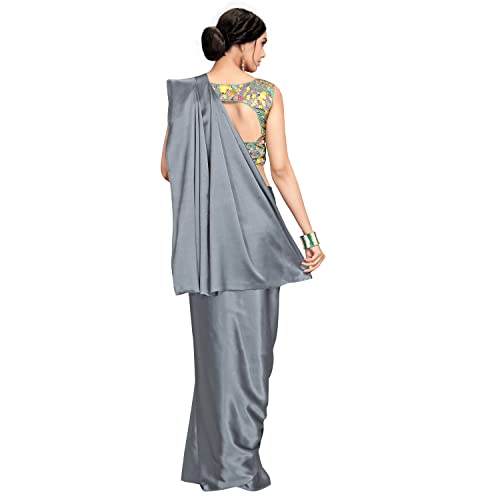Image of Women Soft Satin Silk Plain Saree With Art Silk Digital Printed Unstiched Blouse Piece.(Heavy Japan Satin Silk Saree of 5.5m saree length + 0.8m blouse piece)