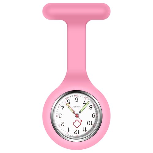 Vicloon Montre à Gousset D'infirmière, Infirmière Montre Broche en Silicone avec Broche pour Infirmières et à Tout Autre Professionnel de la Santé Rose