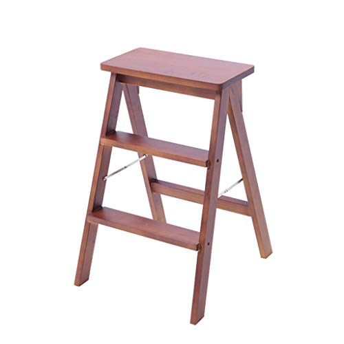 LWZ-Échelles Marchepieds escamotables Échelle en Bois Multifonction Pliable Double Usage Anti-dérapant bibliothèque à la Maison 3 étapes 150 kg capacité (Rouge) Cover