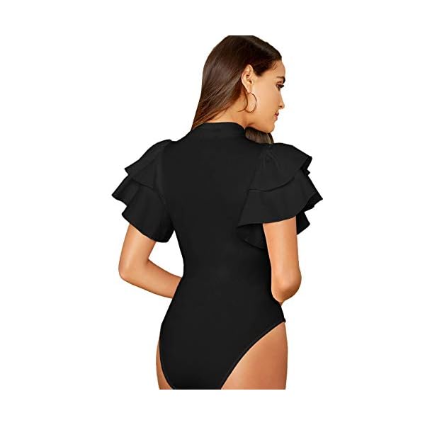 SOLY-HUX-Womens-Mock-Neck-Ruffle-Butterfly-Sleeve-Skinny-Bodysuit SOLY HUX Women's Mock Neck Ruffle Butterfly Sleeve Skinny Bodysuit Black M