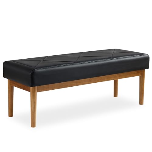 VECELO 44.5”Upholstered Entryway Bench, Dining Table Ottoman Seats with Solid Wood Legs, PU...