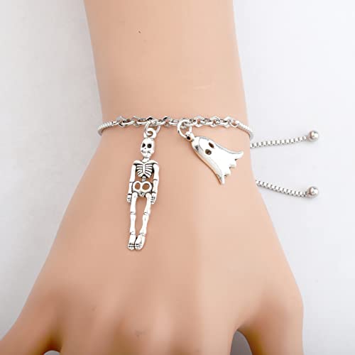 Image of TIIMG Skeleton and Ghost Charm Bracelet scary movies themed Gifts (Skeleton Ghost)