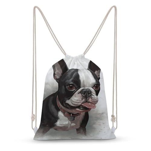 Boston Terrier Drawstring Backpack Gym Bag Lightweight Sackpack Gift for Hiking Travel Beach Shopping
