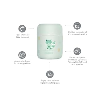 Miniland Food Thermy Mini Mint. Thermos papillero da 280ml, con doppio strato di acciaio che mantiene la temperatura del cibo per ore.