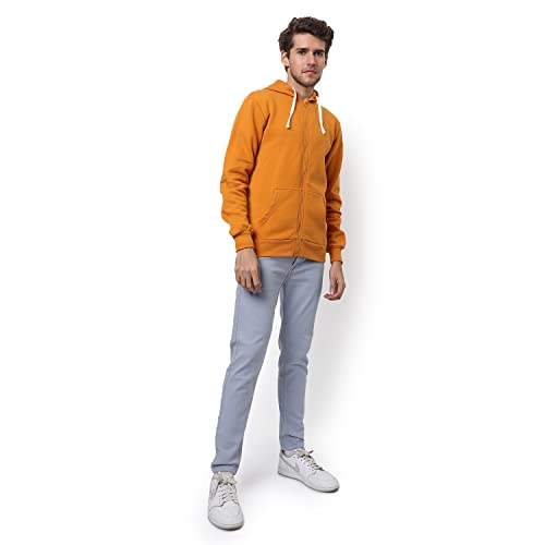 Image of CAHOOT Men's Dark Blue Zip-Front Hoodie with Contrast Drawstring for Casual Wear | Long Sleeve | Hooded Neck | Zipper Closure | Cotton Sweatshirt Crafted with Comfort Fit for Everyday Wear