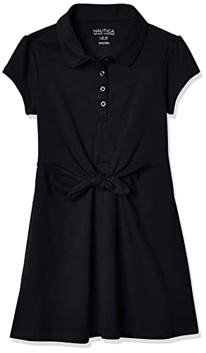 Nautica Girls' Little School Uniform Short Sleeve Polo Dress, Navy Front Tie, 6