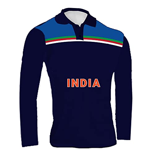 India Team Jersey 2021 Full Sleeve t20 World Cup ODI for Men with Team Name Name and Number Printed | Cricket Sports Jersey | Cricket Jersey with My Name Official DOdr1008-C901190-C-WH