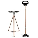Foldable Cane with Seat for Seniors - Non-Adjustable Lightweight Walking Stick Chair, Portable Folding Cane Chair with Ergonomic Handle & Anti-Slip Base, Durable Aluminum Mobility Aid (Light Gold)