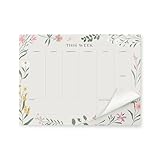 Weekly Planner Pad - 52 Undated Tear Off Sheet Planning Pad with Daily Schedule & To Do List - A4 Organiser, Work Notepad and Meal Planner for Fridge, Wall & Desk - 100gsm, Floral, 28cm x 21cm