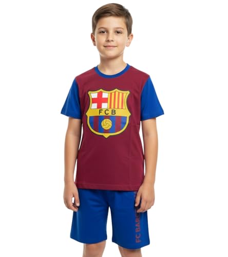 FCB FC Barcelona Boys Short Pyjamas | Official Barça Summer Sleepwear Set | Kids Short Sleeve Football PJs Set (UK Age 7 Years 8 Years Regular) Blue