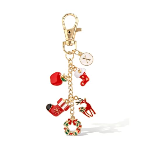 Peraca Cris Christmas Keychain Christmas Tree Charms Santa Claus Snowman Wreath Stocking Candy Cane Holiday Accessories Charm Pendant Jewelry for Women Outfit Bag Decor